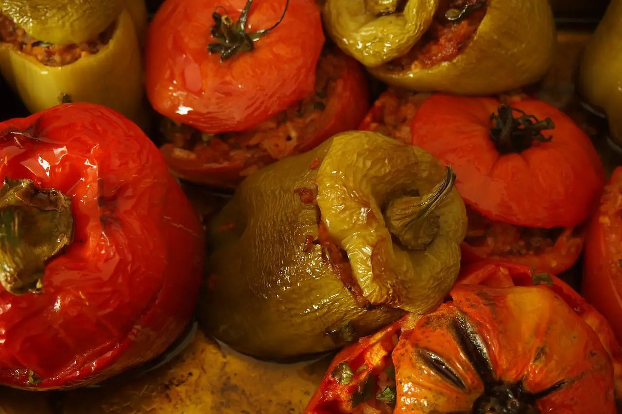 ratatouille, stuffed peppers, filled tomatoes